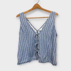 a new day Womens Tank Top Cropped Tie Closure Pin Stripe Blue and White Size XL